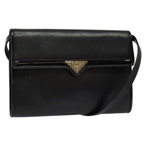 Authentic FENDI Shoulder Bag Leather Black Gold